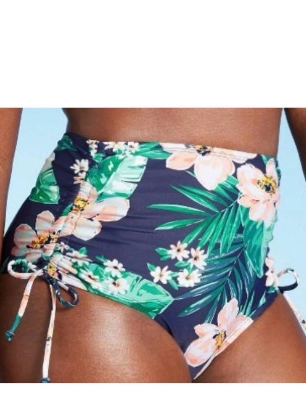 Kona Sol High Waist Floral Bikini Bottom 20W 22W Ruched Cinch Plus Size Swim